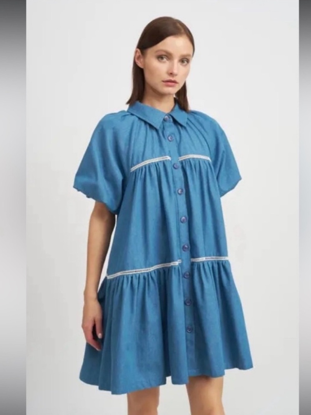 NWOT EN SAISON Tiered Cotton Button- Down Dress